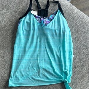 ZeroXposur Aqua and Black Floral Tank Top